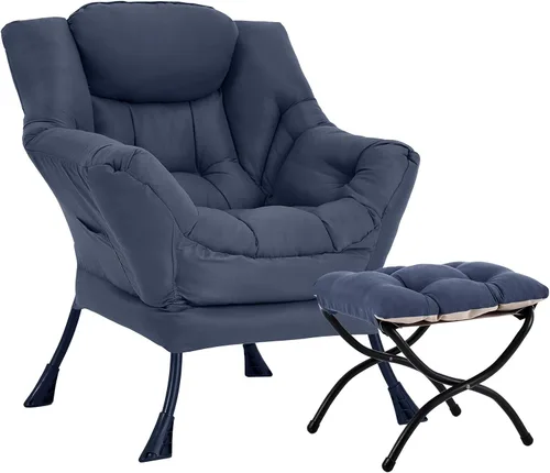 Miniatura 20 de Silla perezosa con otomana, silla de descanso moderna y grande con reposabrazos y reposapiés, silla de lectura con otomana, silla de sofá de ocio