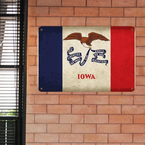 Miniatura 3 de Letrero de metal con la bandera de Iowa, recuerdo de la ciudad del país, decoración patriótica de pared del estado de Iowa, decoración de pared