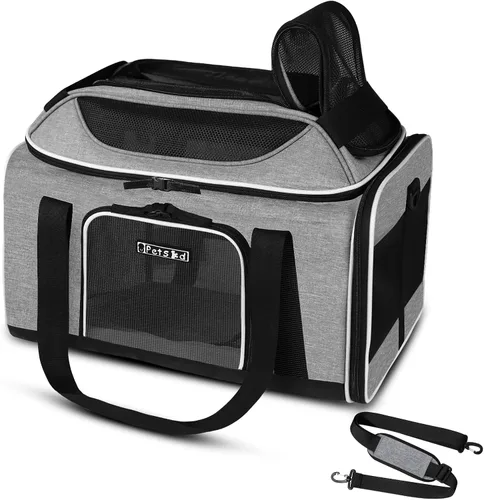 Miniatura 16 de Petskd Transportador de mascotas extensible superior de 17 x 11 x 9.5 pulgadas, aprobado por aerolíneas de Alaska, transportador de lados suaves