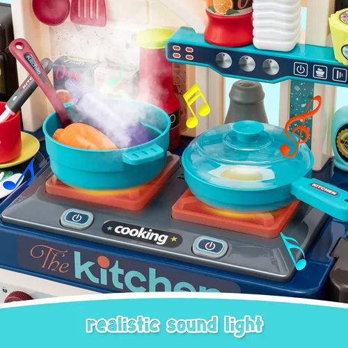 Miniatura 2 de Juego de cocina para niños, 53 piezas, estufa de cocina, fregadero de juego, horno, juguetes de cocina con luces y sonidos realistas, juguetes