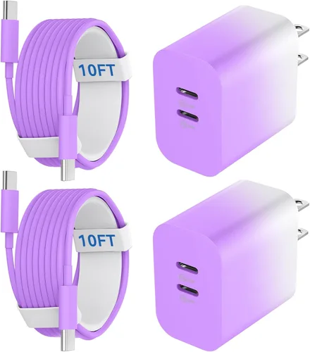 Miniatura 21 de Cargador rápido para 15, 16, 17 Pro Max, cable de carga USB C a C trenzado de nailon de 10 pies y bloque de carga rápida USB C de doble puerto de 20