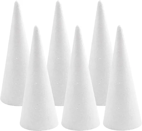 Crafjie Conos de espuma para manualidades y manualidades (4.1 x 13.6 pulgadas, paquete de 6), conos de espuma para árbol de Navidad de poliestireno