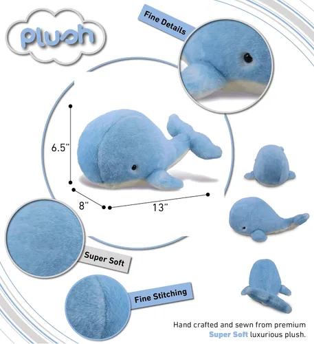 Miniatura 3 de DolliBu Animal de Peluche Ballena - Ballena Azul Suave y Abrazable, Adorable Juguete de Peluche de Ballena para Tiempo de Juego, Lindos Regalos