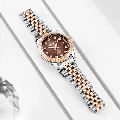 Miniatura 8 de Reloj clásico para mujer con banda de acero inoxidable sólido, reloj de vestir para mujer, reloj con calendario