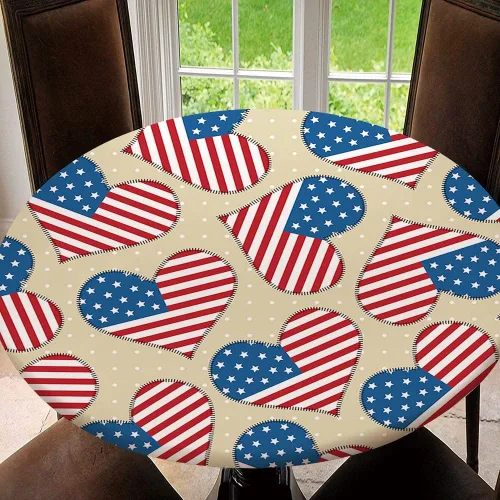 Miniatura 9 de Mantel redondo ajustable con protector elástico de bandera estadounidense del 4 de julio, mantel impermeable a prueba de aceite, mantel de 40 Tipo 30