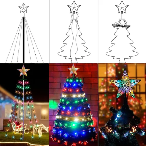 Miniatura 6 de Dazzle Bright - Luces de árbol de Navidad, 448 luces LED en cascada con control remoto y 8 modos de iluminación, 2.5 m X 16 líneas de luces
