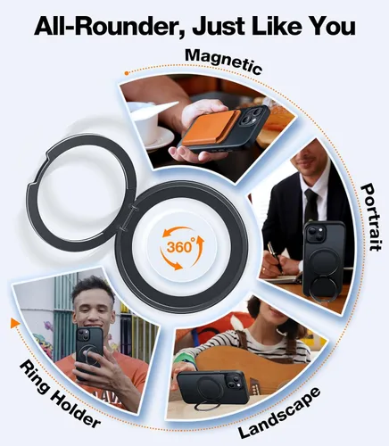 Miniatura 5 de TORRAS Funda con soporte giratorio de 360° para iPhone 15/iPhone 14, compatible con MagSafe, soporte de anillo magnético