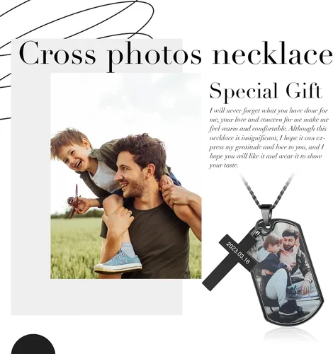 Miniatura 5 de Collar con foto personalizada para hombres, día del padre, etiqueta de perro con nombre personalizado para hombres, novio, collar conmemorativo