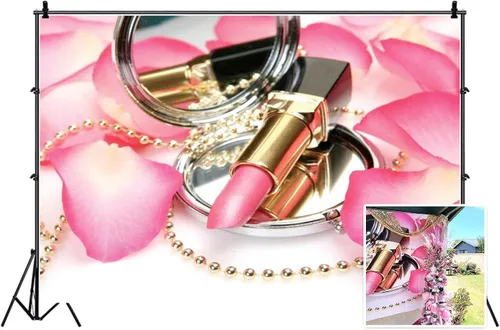 Miniatura 2 de Leyiyi Telón de fondo de fotografía de 5 x 3 pies para fotografía de moda, blog de maquillaje, fondo de radiodifusor, pétalo, lápiz labial, espejo