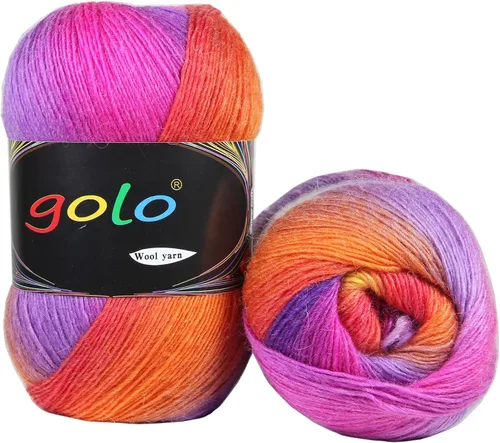 Miniatura 7 de Hilo de lana golo para tejer 200 yardas, hilo Cachemire multicolor arcoíris