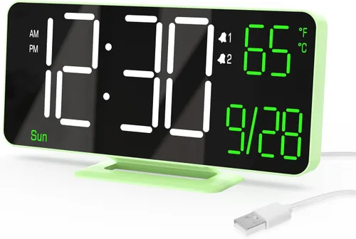 Miniatura 11 de KOSUMOSU Relojes despertadores para dormitorios, 6.7 pulgadas, pequeño reloj digital negro, LED, reloj despertador de escritorio con atenuación