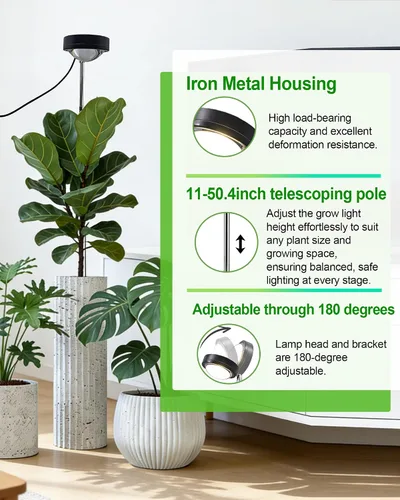 Miniatura 3 de Yadoker - Luz de cultivo LED de espectro completo para plantas de interior, lupa negra, altura ajustable, temporizador automático, bajo voltaje