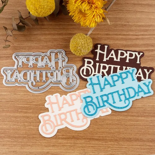 Briartw Troqueles de corte de feliz cumpleaños, plantilla de metal de palabra y sombra para hacer tarjetas, álbum de recortes de bricolaje, tarjeta