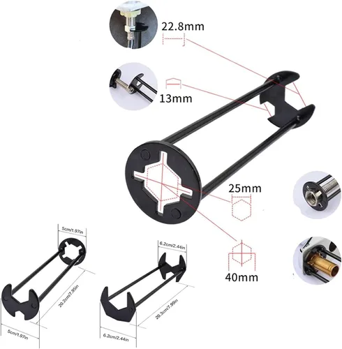 Miniatura 5 de Llave hexagonal de cuatro mandíbulas, llave multifuncional para fregadero, instalación de mantenimiento y herramientas de extracción para baño