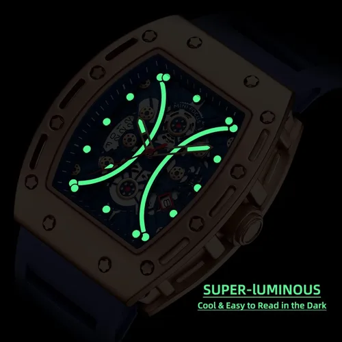 Miniatura 4 de MF MINI FOCUS Reloj de pulsera Tonneau de moda para hombre (cronógrafoimpermeableluminosocalendario) reloj de cuarzo con correa de silicona