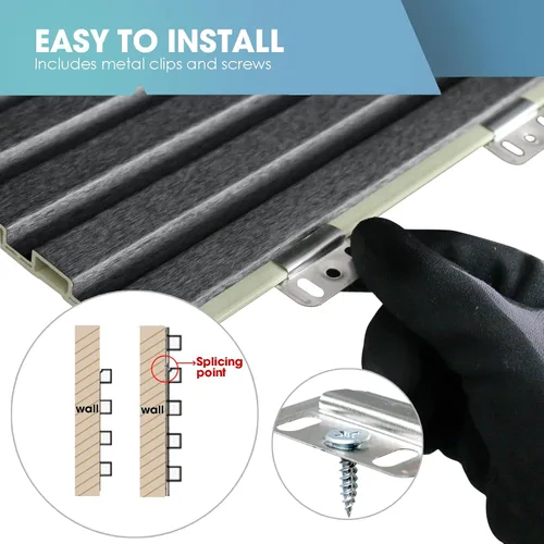 Miniatura 5 de OUZUGIE WPC Paneles de Pared de Lata Acústica, Paquete de 8 Paneles de Pared 3D de 114 x 6 Pulgadas para Decoración de Paredes Interiores, Sala