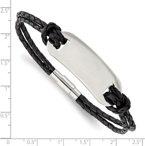 Miniatura 4 de Pulsera de identificación de cuero negro pulido grabado personalizado pulido grabado para hombres o mujeres, longitud 8.25 pulgadas de ancho 0.197in