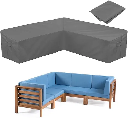 Miniatura 9 de Funda para sofá de patio, funda para muebles seccionales en forma de L, resistente al agua, protector de sofá de jardín con correa de hebilla y asa