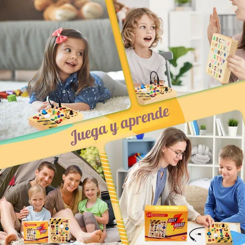 Miniatura 7 de Tablero de actividades con interruptores de luz LED, juguetes Montessori para niños de 1, 2, 3 años, tablero de actividades sensoriales de madera