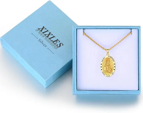 Miniatura 692 de Collar con colgante de plata de ley 925 con medalla de San Patrón, joyería religiosa para hombres y mujeres, con cadena de acero inoxidable 316L