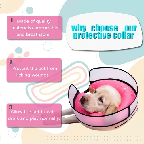 Miniatura 7 de Collar inflable para perro con forma de cono de perro con dona de cuello suave mejorada antilamer para perros y gatos, collar de cono de Rosa.