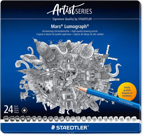 Miniatura 10 de Staedtler Lumograph 100G6 Set de lápices de grafito para dibujar y esbozar, 6 grados en una atractiva lata de almacenamiento (100G6)