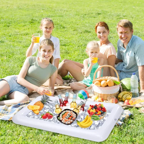 Miniatura 5 de Paquete de 4 recipientes inflables para servir hielo en la piscina, fiesta, bufé, bandeja de hielo flotante, recipientes para bebidas de alimentos