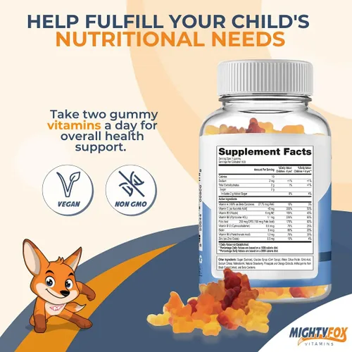 Miniatura 3 de Gomitas multivitamínicas para niños, sin OMG, sin gluten, veganas multivitamínicas con vitamina C, B3, B5, B6, B12, zinc, 100 unidades, 1 paquete