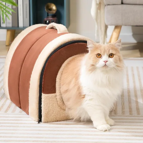 Miniatura 8 de Hollypet Cama para gatos autocalentable 2 en 1, plegable, cueva, cabaña, nido para mascotas, condominio para mascotas de terciopelo de cristal