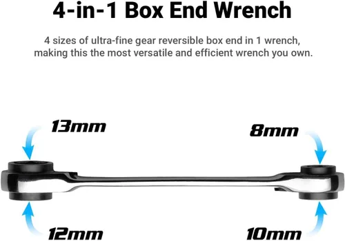 Miniatura 2 de Capri Tools Llave de trinquete reversible 4 en 1 con extremo de caja de 120 dientes, 5/16, 3/8, 7/16, 1/2 pulgadas, SAE