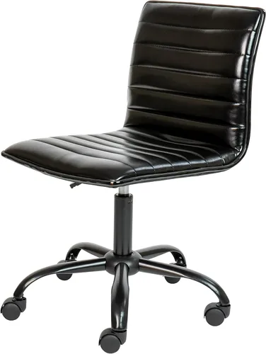 Flash Furniture - Silla de oficina, vinilo negro, estructura negra, sin reposabrazos, asiento y respaldo acanalados, diseño de respaldo bajo