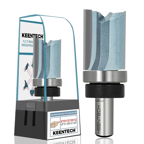 KEENTECH Brocas para fresadora vástago de 1/2", broca de fresadora de corte al ras, broca de patrón con punta de carburo con rodamiento superior,