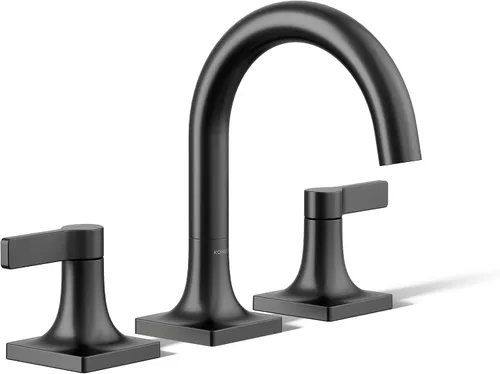 Miniatura 13 de KOHLER K-28125-4N-BL Venza® - Grifo para lavabo de baño, 3 agujeros con dos manijas de palanca y drenaje clicker, 0.5 GPM, negro mate