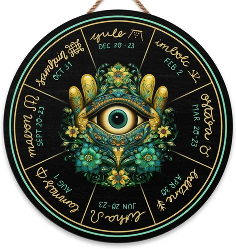 Miniatura 39 de Artsy Woodsy Letrero de madera de la rueda del año (no tallado) para decoración del hogar, bruja, pagana, Wicca, días festivos celtas, regalos 25