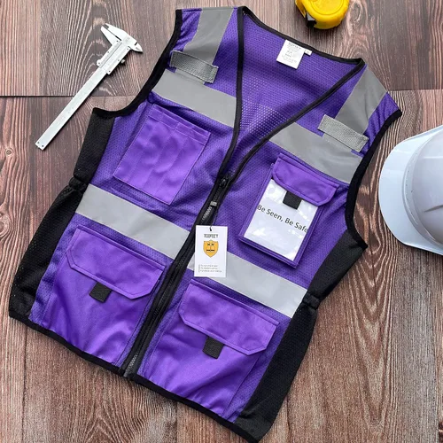 Miniatura 5 de TCCFCCT Chaleco de alta visibilidad para mujer, chaleco de seguridad reflectante ajustado con cremallera reforzada, chaleco de trabajo de Serie