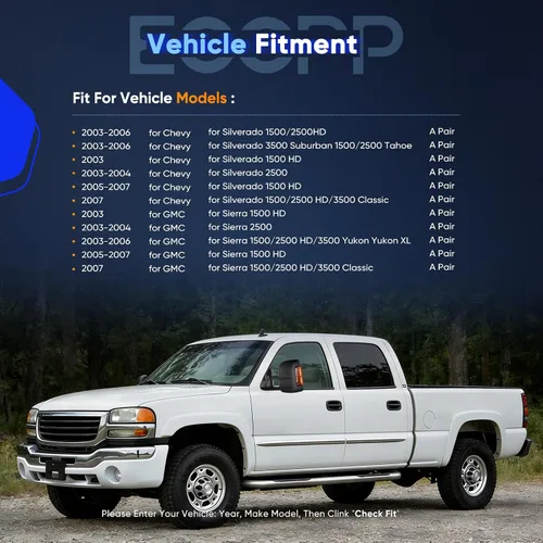 Miniatura 2 de ECCPP Juego de espejos de remolque, reemplazo en pareja, compatible con Chevy Silverado 1500 2500 HD 3500 Suburban 1500 2500 Tahoe para GMC Sierra