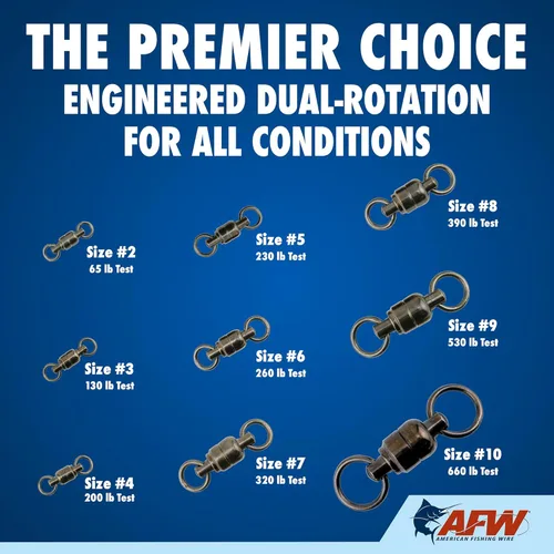 Miniatura 5 de AFW Solid Brass Ball Bearing Fishing Swivels with Double Welded Rings - Patented Bullet Shaped Head for Reduced Water Resistance, Black Finish