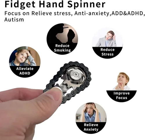 Miniatura 3 de Juguete giratorio para ansiedad con cadena de piñón de metal, juguete para ansiedad para aliviar el estrés y la ansiedad, engranajes de cadena