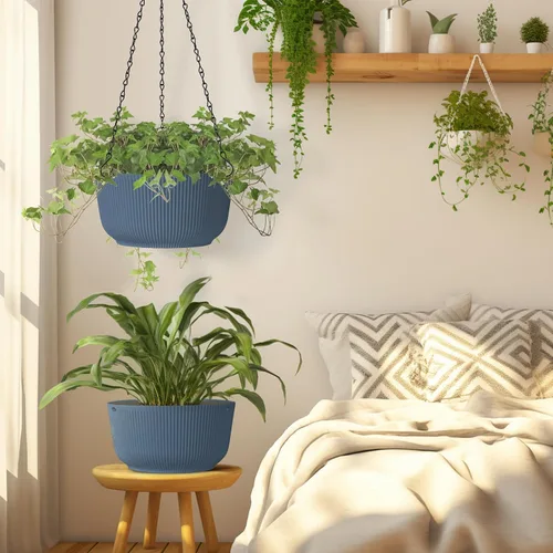 Miniatura 8 de T4U Macetas colgantes de 8 pulgadas para plantas de interior y exterior, juego de 2 macetas auto-regantes con agujero de drenaje, tapón y cadena
