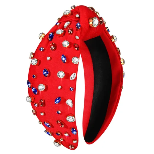Miniatura 24 de NVENF Diadema de Bandera Americana para Mujeres Diadema del 4 de Julio Accesorios Diadema Anudada de Cristal con Diamantes de Imitación Rojo Blanco