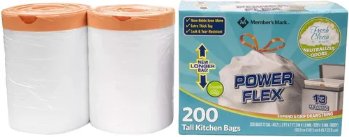 Miniatura 2 de Members Mark Power Flex de 13 galones, protección contra fugas, bolsas altas con cordón de ajuste simple para cocina