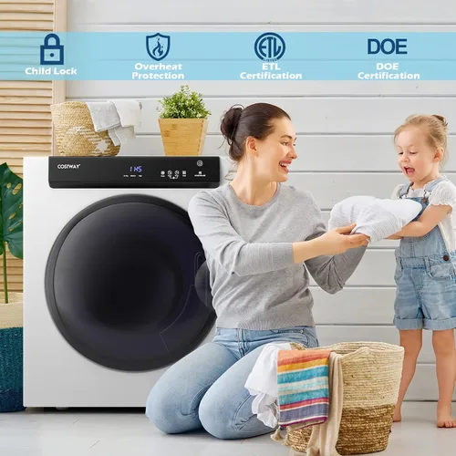 Miniatura 5 de COSTWAY Secadora portátil compacta, con panel táctil, 2 modos, 3 potencias de calefacción y ventilación de escape ajustable, secadora de ropa