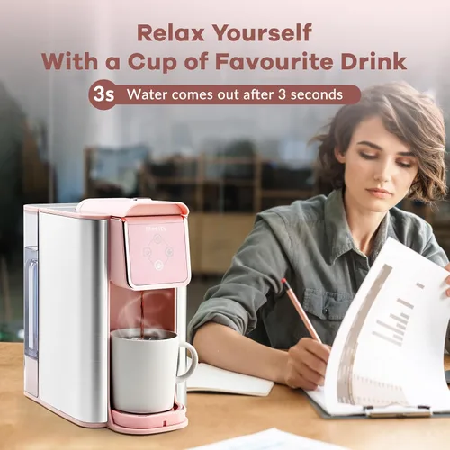Miniatura 4 de Mecity Cafetera Rosa 3 en 1 Máquina de Café de Una Sola Porción, Para Cápsulas de Café de Fondo Plano, Café Molido, Taza de 6 a 10 Onzas, Depósito