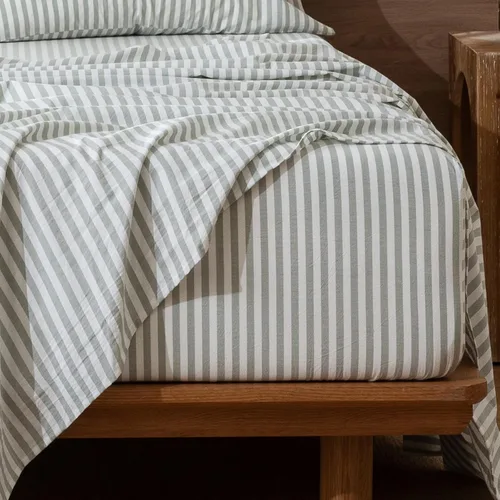 Miniatura 12 de MooMee Sábana bajera ajustable de solo 100% algodón lavado con textura parecida al lino, transpirable, duradera, suave, cómoda, bolsillo profundo