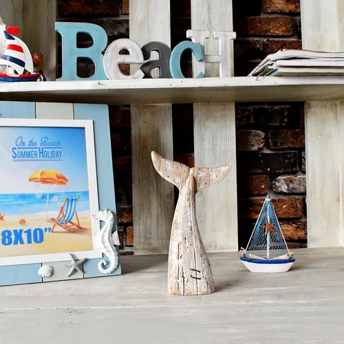 Miniatura 2 de Decoración de cola de ballena de madera, decoración decorativa de ballena náutica rústica, océano, mar, playa, decoración de ballena temática