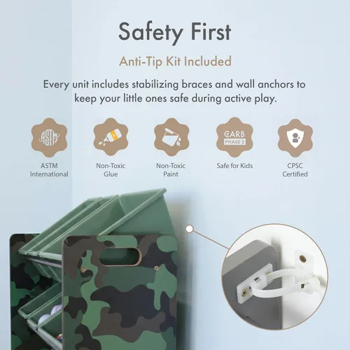 Miniatura 7 de Humble Crew Organizador de almacenamiento de juguetes para niños con 12 cubos de plástico, camuflado, contenedores extraíbles para sala