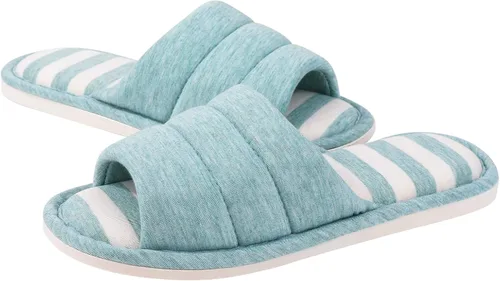 Miniatura 2 de shevalues - Pantuflas suaves de interior para mujer con puntera abierta de algodón espuma viscoelástica fácil de poner zapatos para casa pantuflas