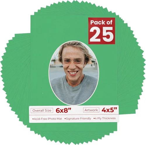 Miniatura 37 de Alfombrilla de 6 x 8 pulgadas, corte biselado para fotos de 4 x 5 pulgadas, diseño ovalado de color gris medio, sin ácidos, mate para proteger tus
