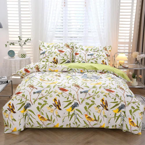 Miniatura 9 de URBONUR Juego de funda de edredón con diseño floral verde, tamaño King, 100% algodón egipcio, juego de ropa de cama con estampado de mariposas Verde