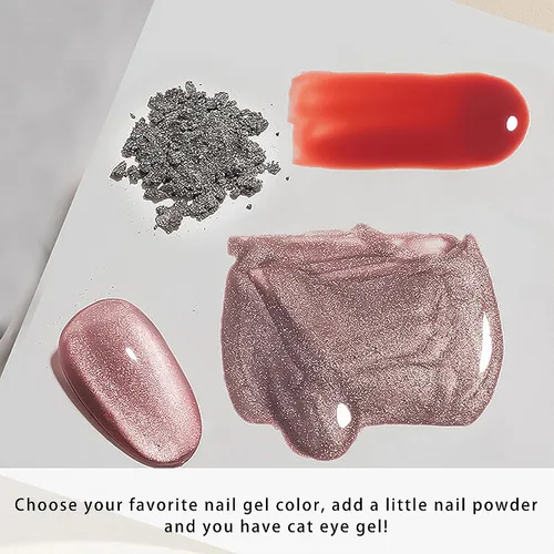 Miniatura 6 de Polvo cromado para uñas de ojo de gato, polvo cromado para esmalte de uñas de gel, pigmento de efecto ojo de gato plateado para decoración de diseño